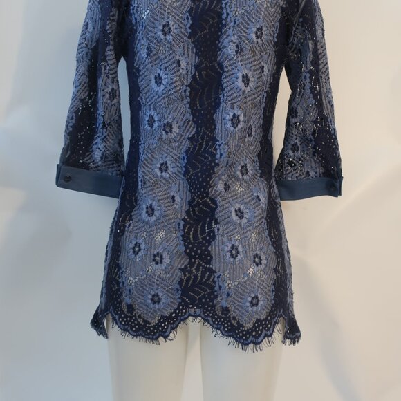 Womens Anne Fontaine Blue Navy Lace Blouse Top 36 US (0-2) - Picture 10 of 13